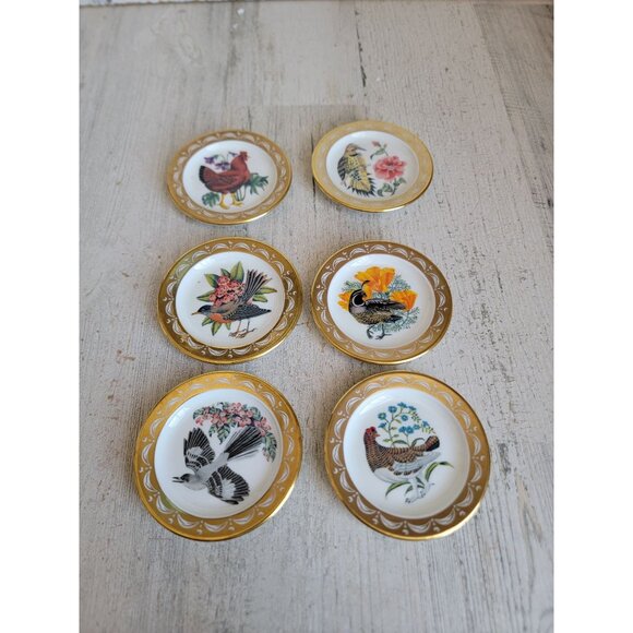 Franklin Porcelain official state bird flowers mini plate set home decor - Picture 1 of 8